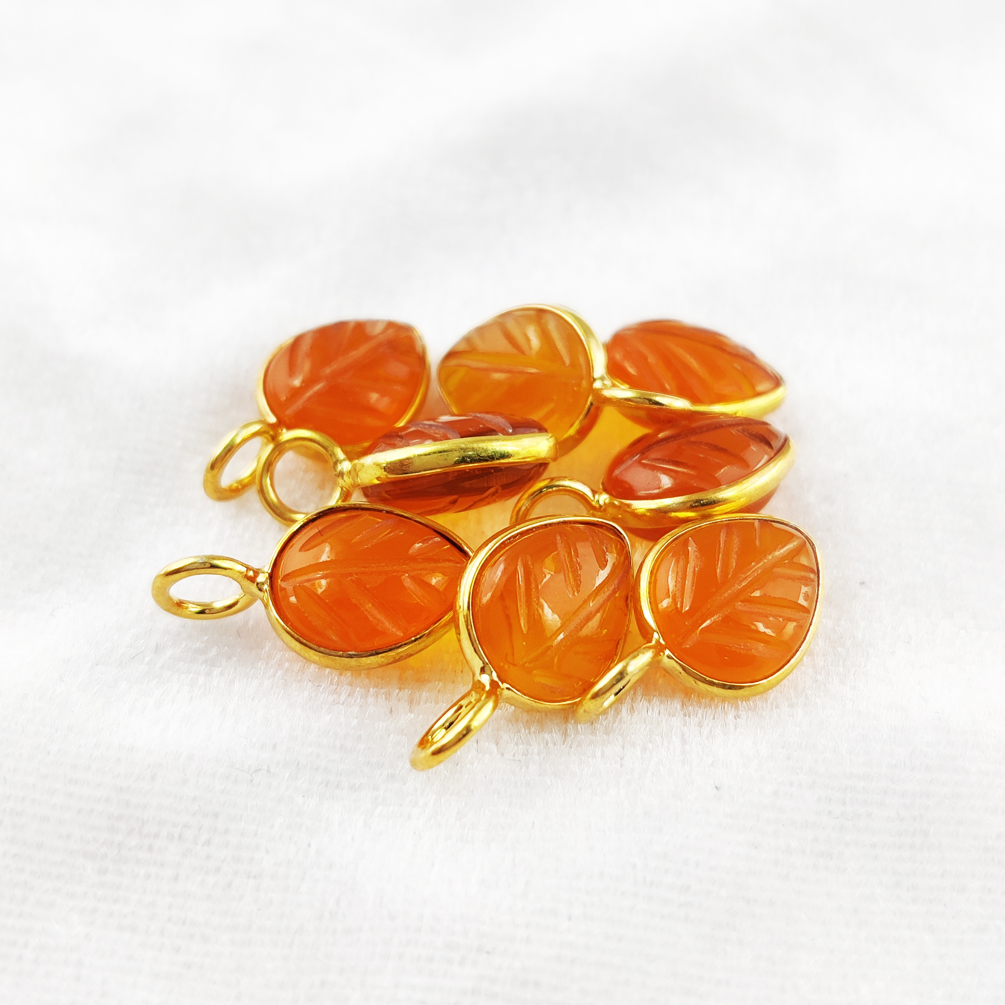 Leaf Carving Carnelian 10x8mm Gold Vermeil Silver Bezel Set Pendant Size: Stone Size 10mm