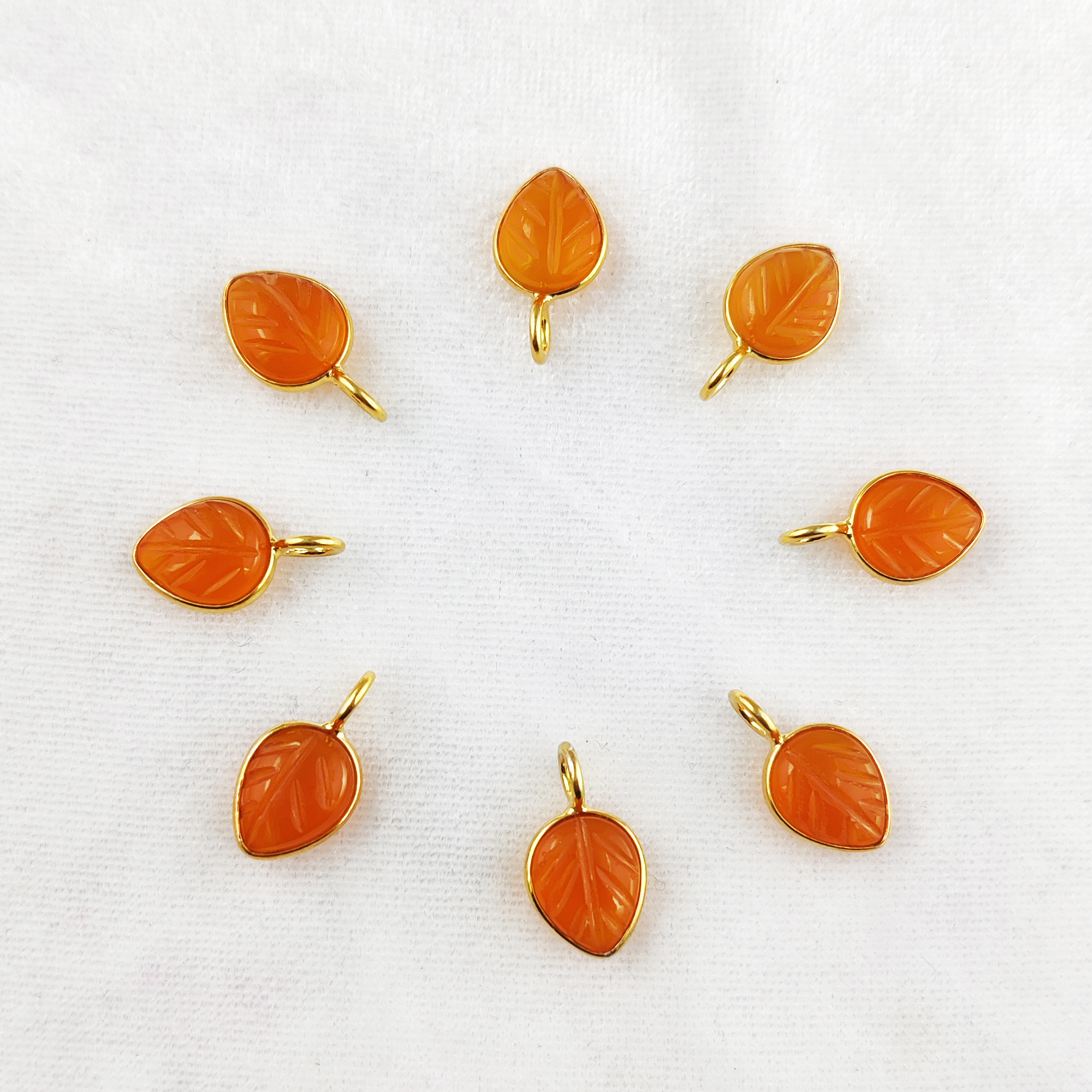 Leaf Carving Carnelian 10x8mm Gold Vermeil Silver Bezel Set Pendant Size: Stone Size 10mm