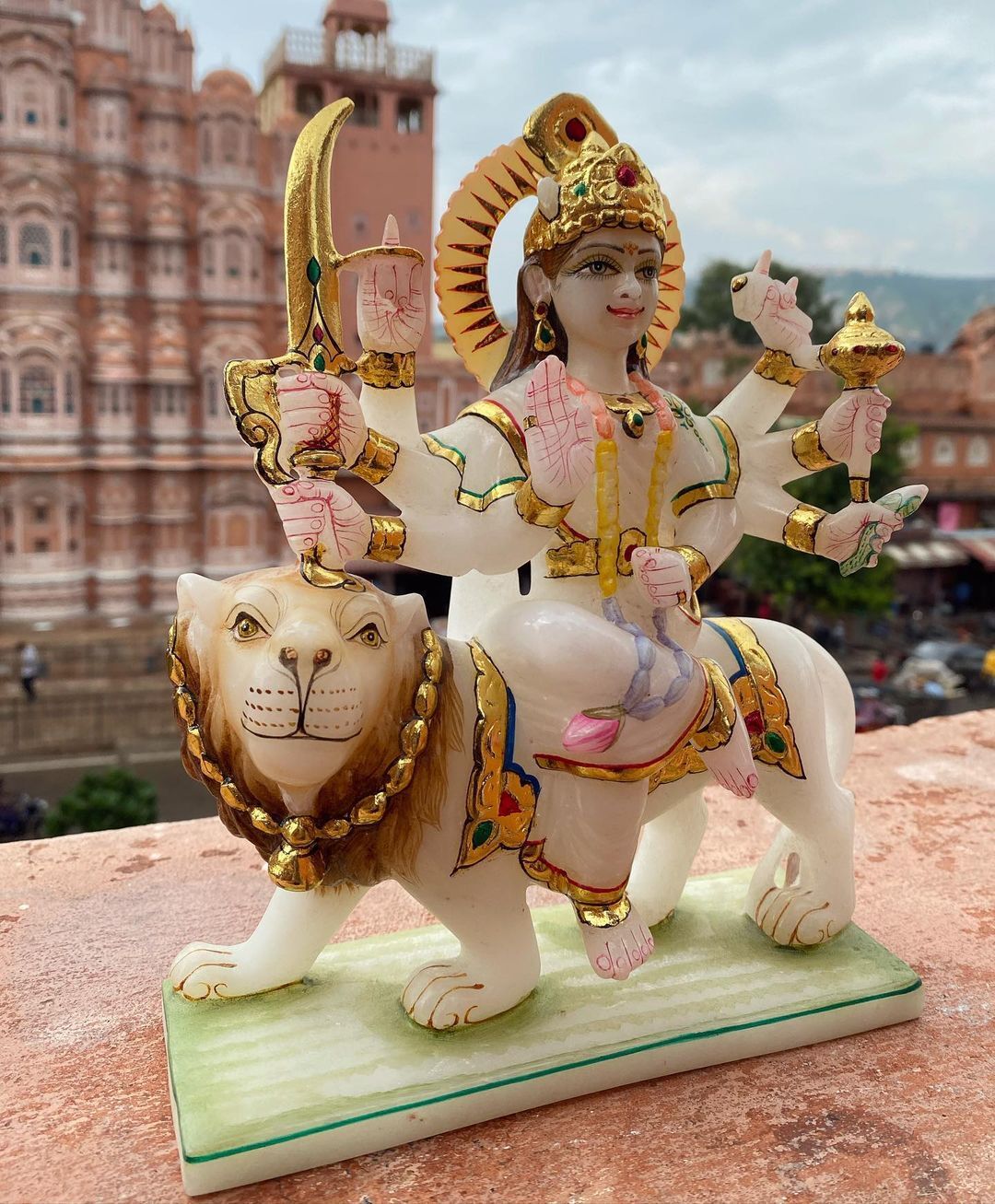 Marble Durga Mata With Loin Statue