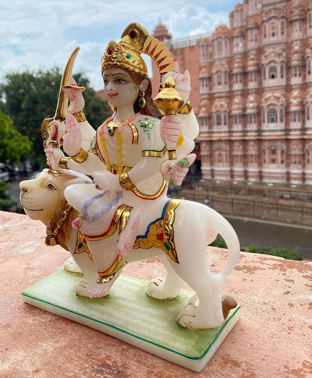 Marble Durga Mata With Loin Statue