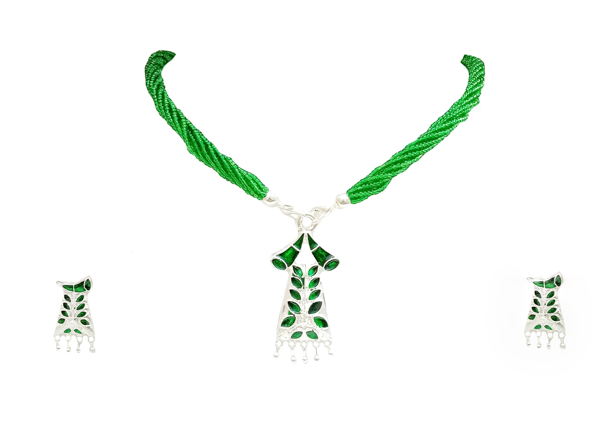 Assamese Traditional Pepa Design Necklace - Handmade 100% Pure Silver, Long Chain Tassel Set For Weddings And Parties | Elegant Accessory For Women