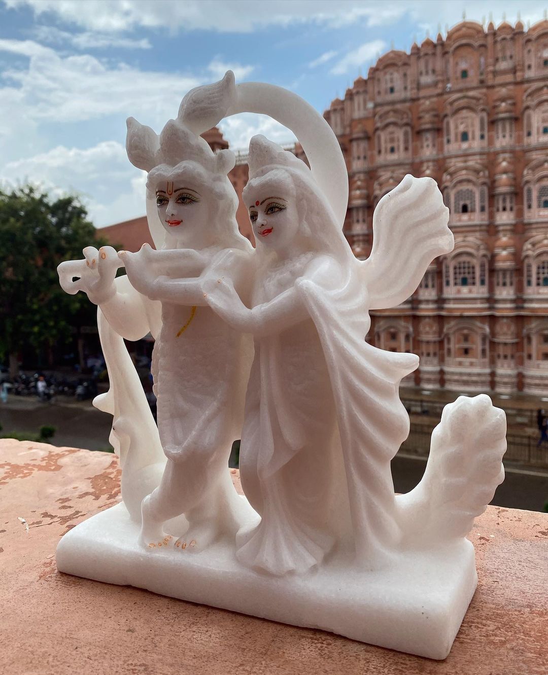 Radha Krishna Statue - Marble 12 Inch , White Folk Art Sculpture For Outdoor Decoration And Religious Activities