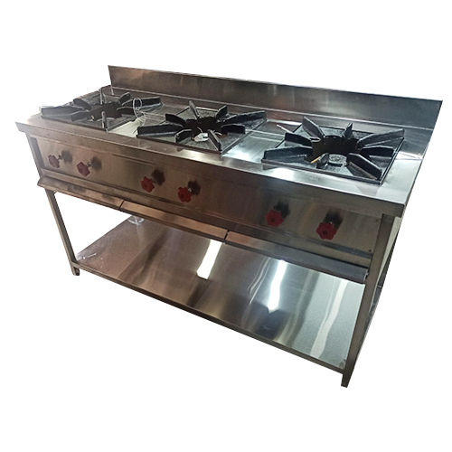 Three Burner Gas Range - Stainless Steel, Different Sizes Available | Semi Automatic, Ideal For Restaurant And Hotel Use