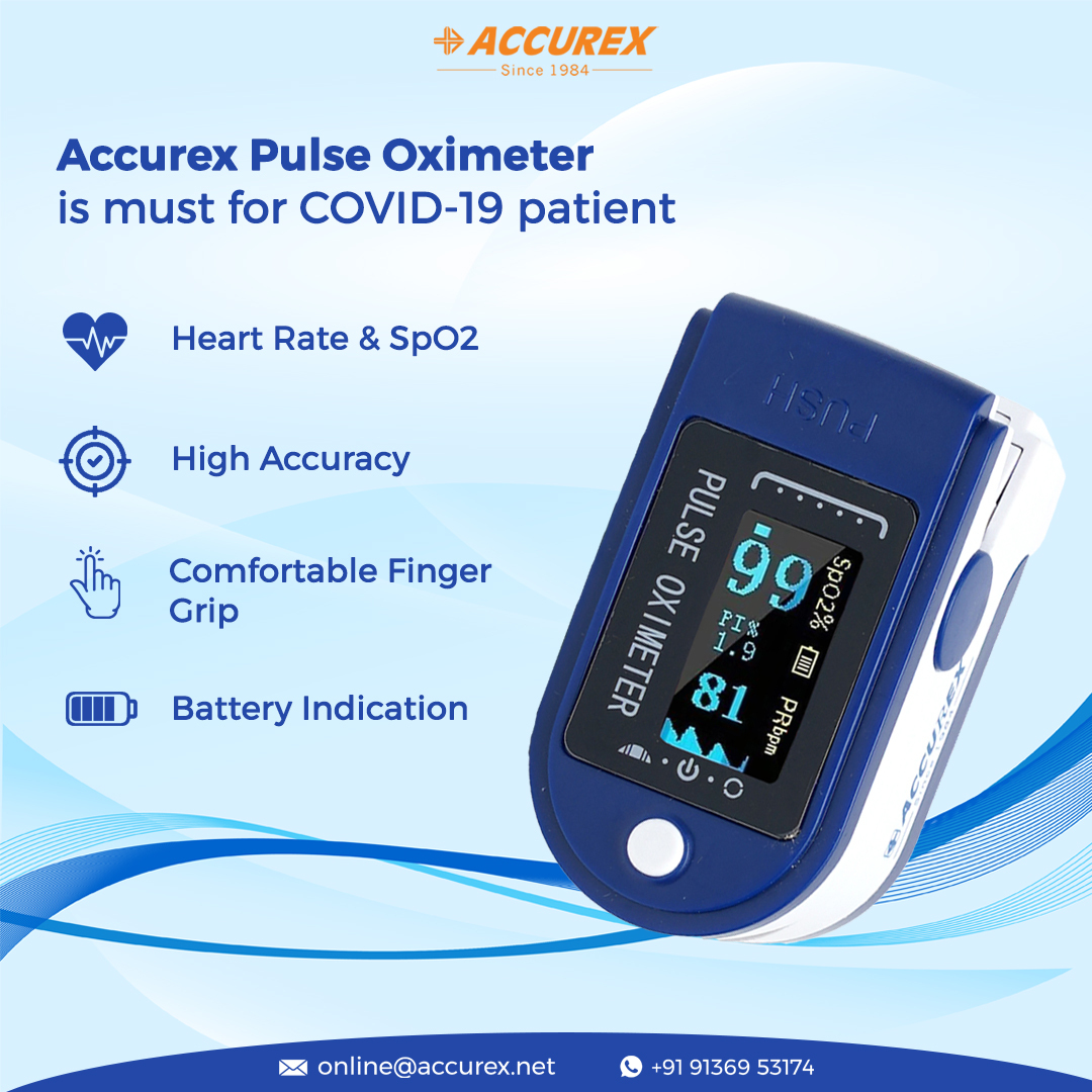 Pulse Oximeter Accurex - Plastic Material, Size 6.3x4.0x9.0 Inches, Black Color | Accurate & Reliable 8-10 Second Readings, Large Digital Red Led Display