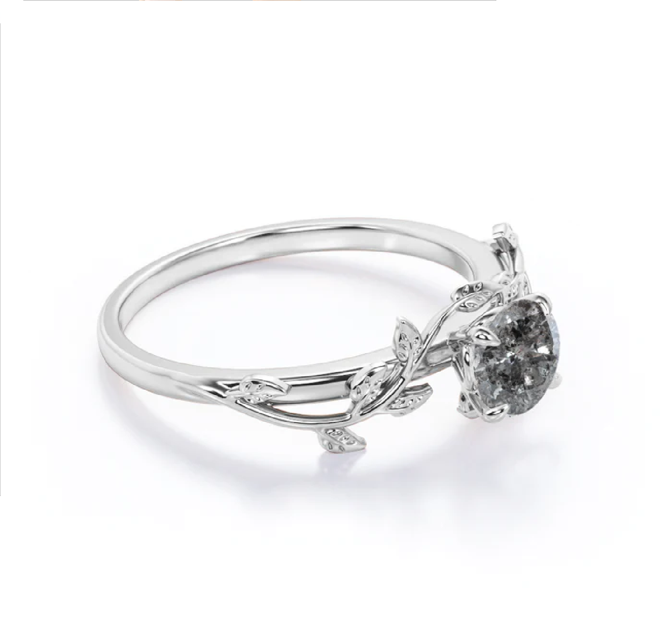 Solitaire Diamond Ring In Salt And Pepper Diamonds 14k White Gold