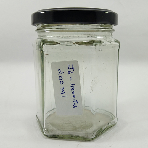 सादा 200 मिलीलीटर ग्लास हेक्सागोनल जार