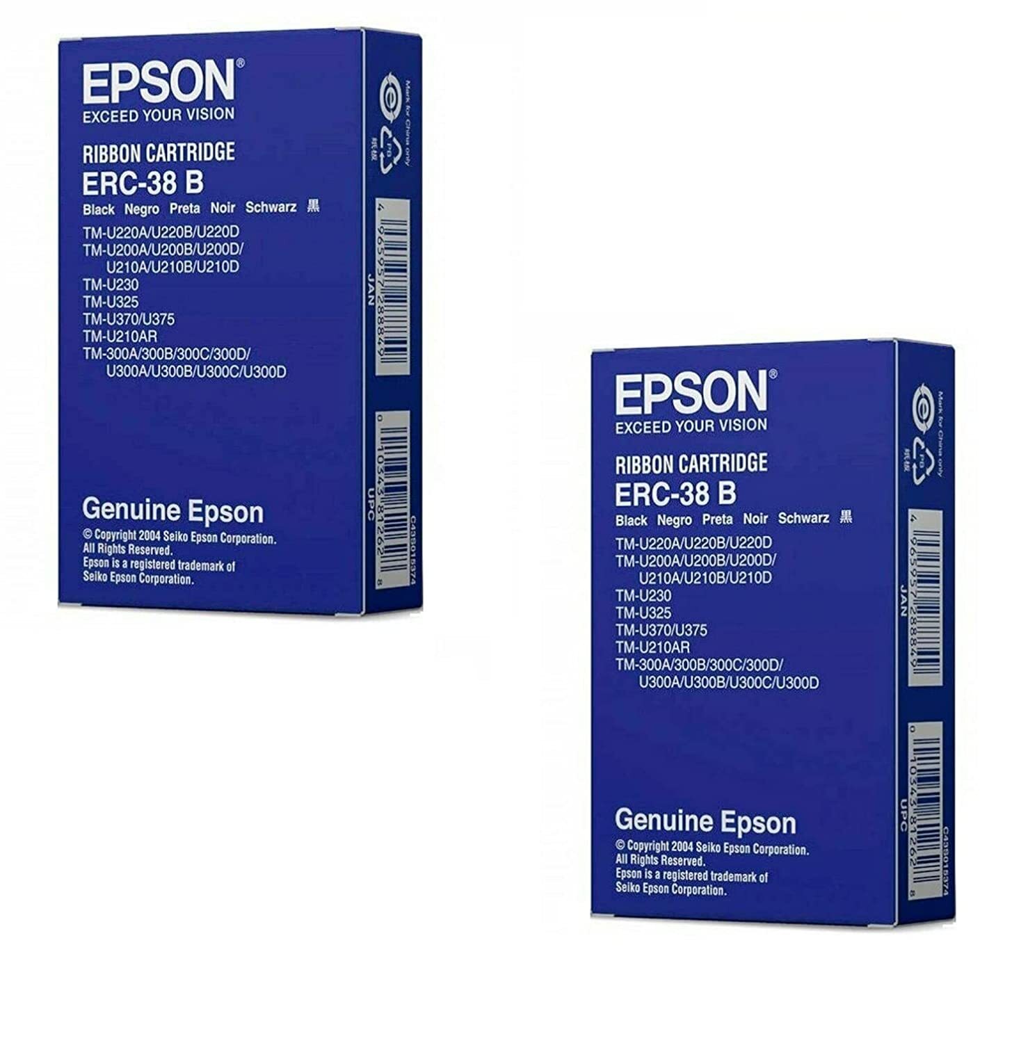 Erc-38 B Epson Ribbon Cartridge - Plastic Material, 10x12 Size, Black Color | 2800 Page Yield, Full Cartridge Status