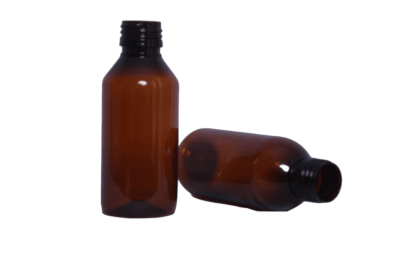 Pet Bottle - 100 Ml Round Shape, Amber Pet Material With Screw Cap Closure