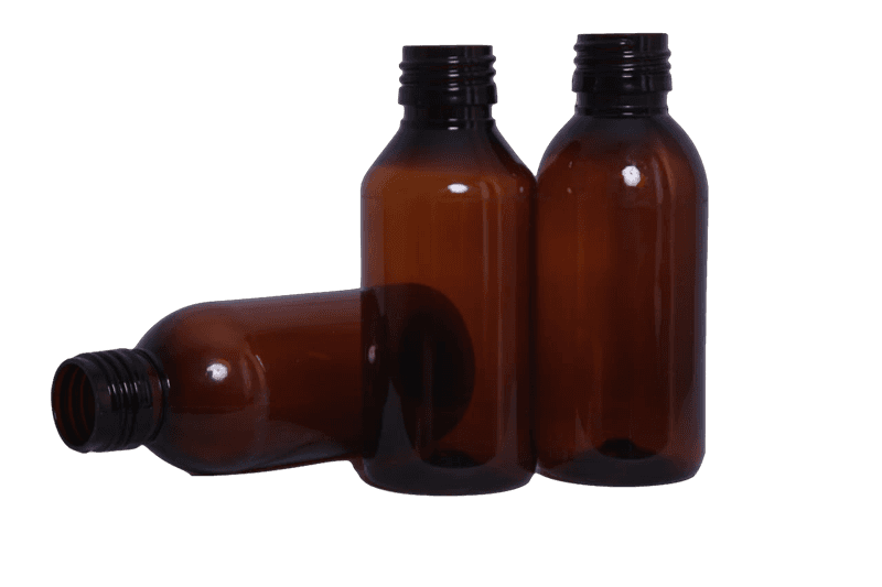 Pet Bottle - 150 Ml, Round Shape, Brown Color, Screw Cap Closure