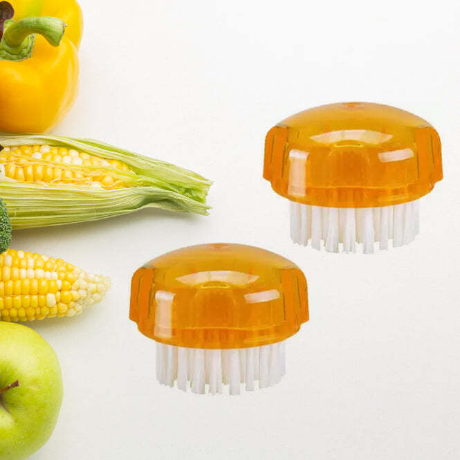 Vegetable Fruits Cleaning Brush - Plastic, 7x7x5 Cm | Durable Soft Bristles, Unique Hanging Hole, Non-slip Design, Ideal For Kitchen & Travel Cleaning