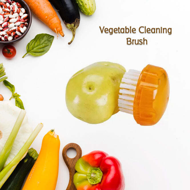 Vegetable Fruits Cleaning Brush - Plastic, 7x7x5 Cm | Durable Soft Bristles, Unique Hanging Hole, Non-slip Design, Ideal For Kitchen & Travel Cleaning
