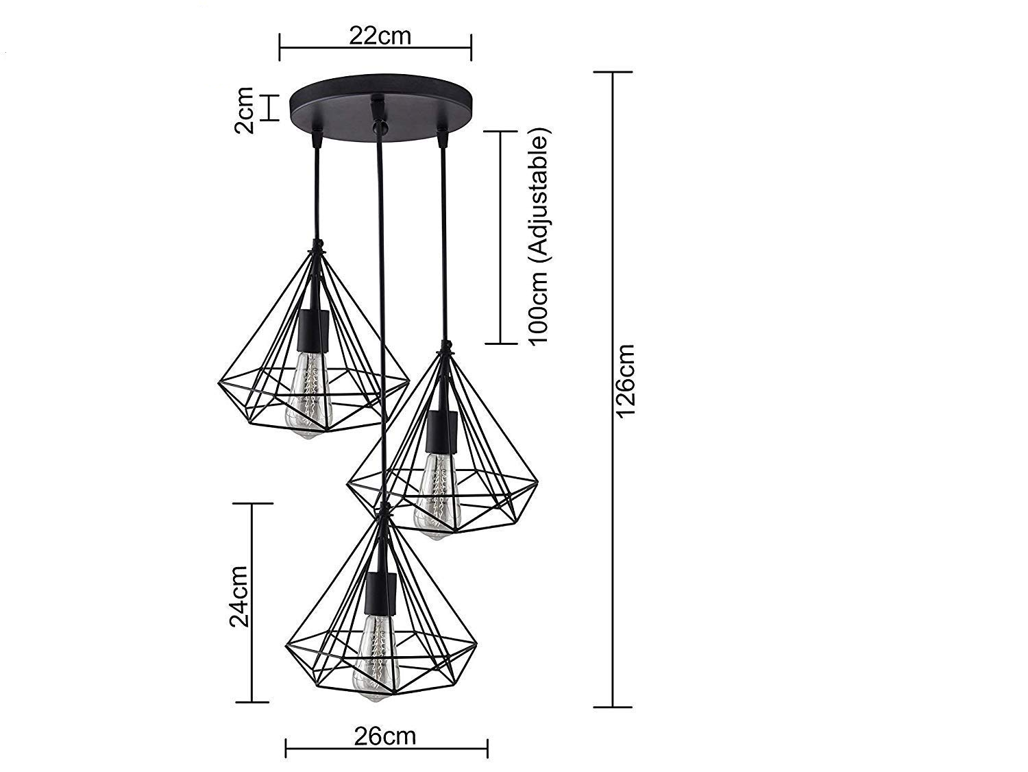 3 Light Metal Hanging Pendant Light Round Cluster Chandelier Hanging Pendant Light With Braided Cord Bulb Not Included