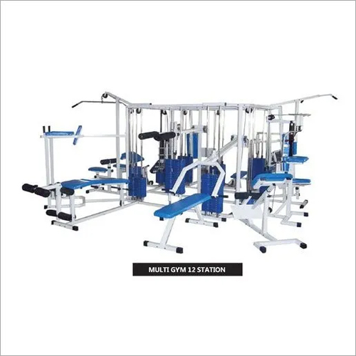 12 Station Multi Gym Equipment - Mild Steel, Blue Seat | Adjustable Resistance Weight Stack, Ideal for Endurance, Strength Gain, Muscle Toning