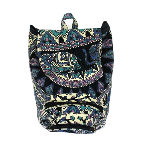 ब्लैक प्रिंटेड कॉटन बैकपैक बैग