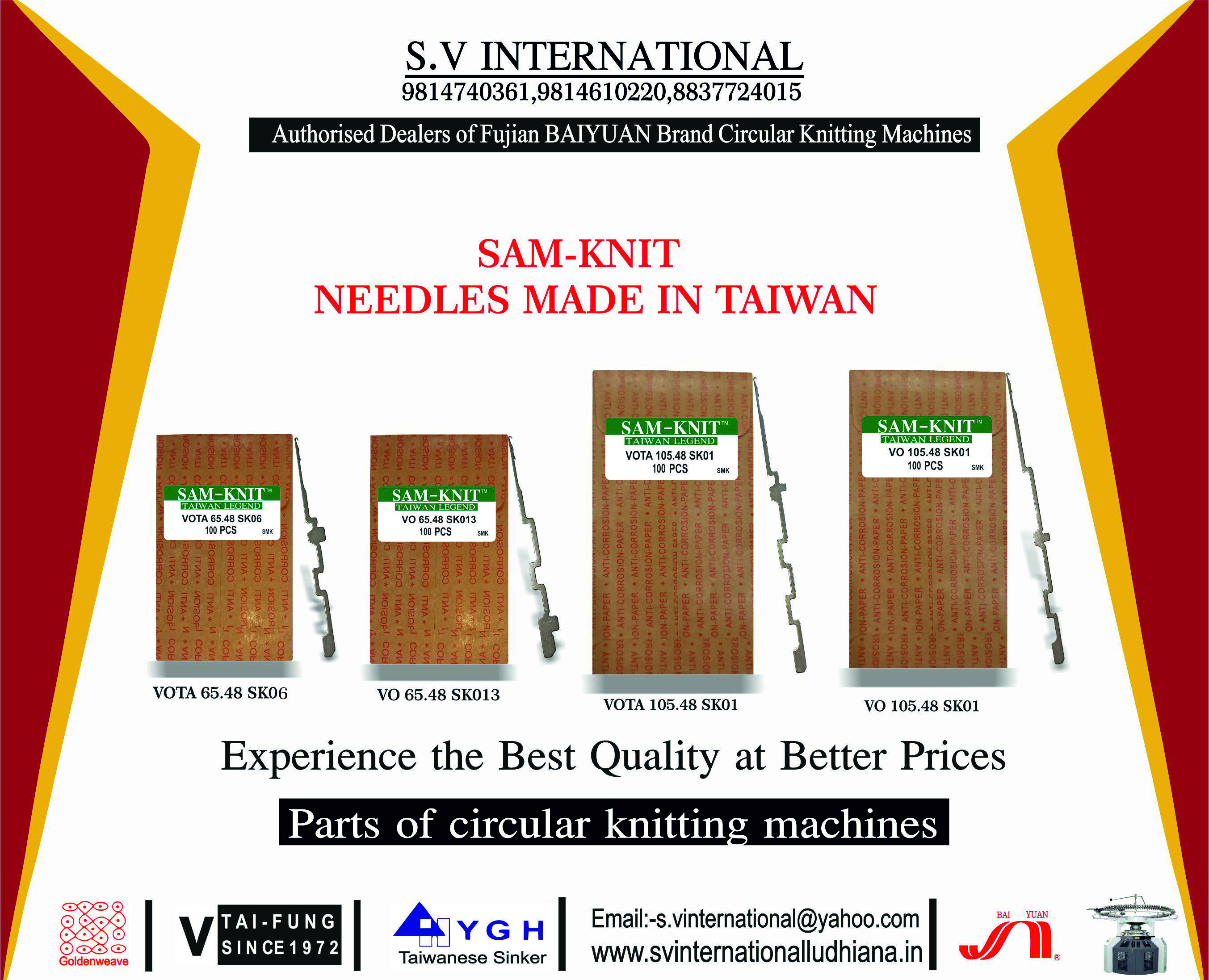Sam-knit Brand Needles Used In Circular Knitting Machines Originated From Taiwan.