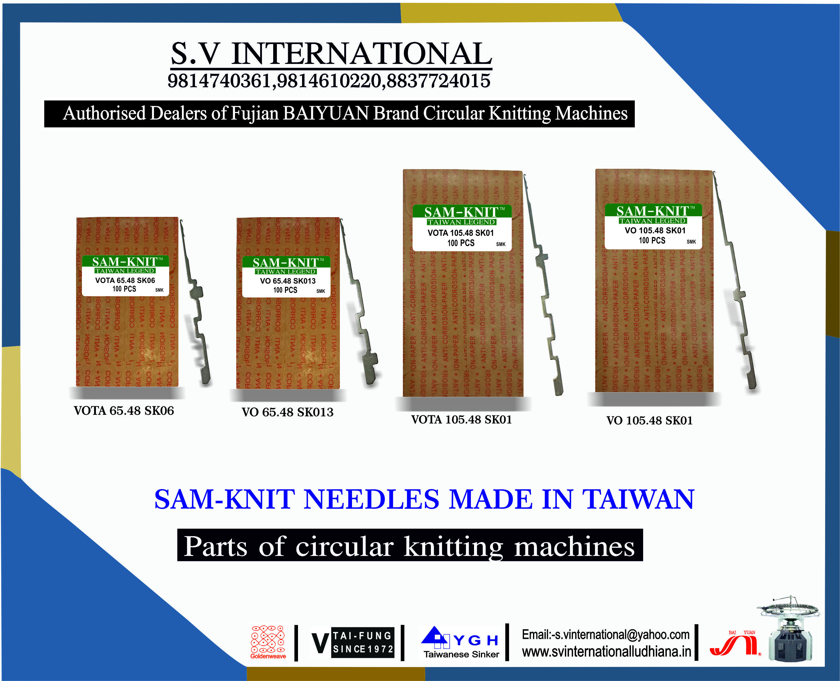 Sam-knit Brand Needles Used In Circular Knitting Machines Originated From Taiwan.
