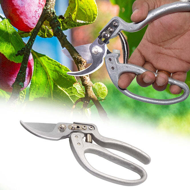 Pruning Shear Cutter For All Purpose - Stainless Steel , Silver Color, Non-stick Coating, Comfortable Ergonomic Handles For Right And Left Handed Users