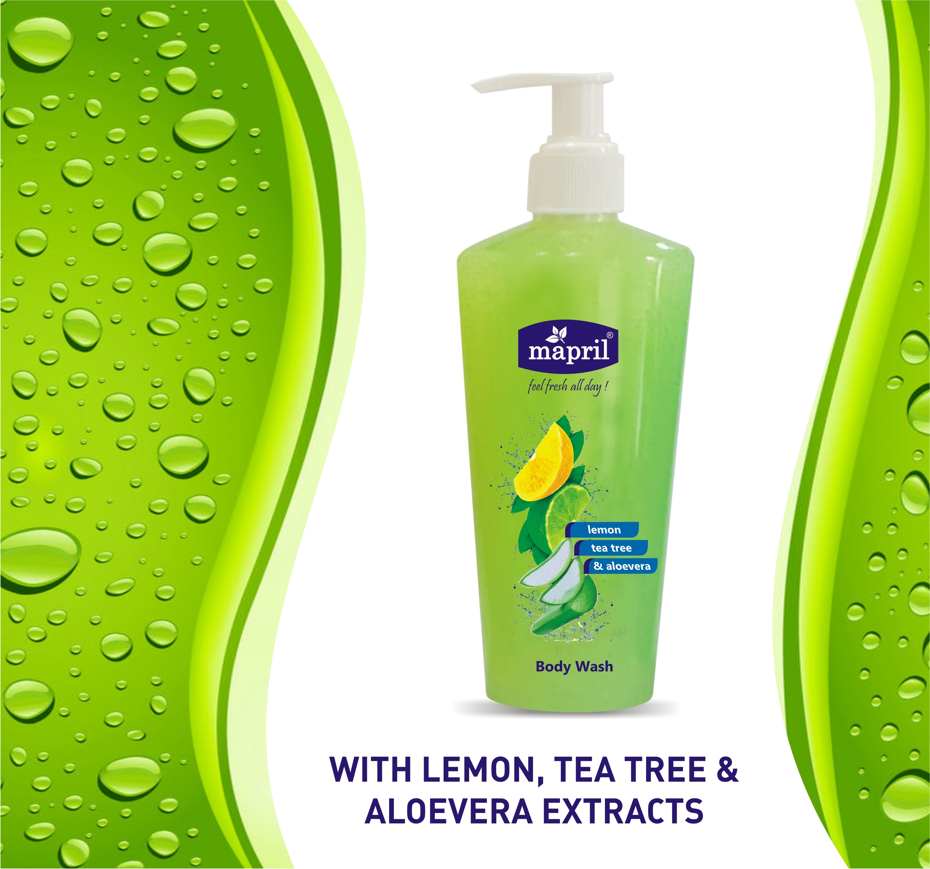 Body Wash - Gel Form, 250 Ml, Green Color | Enriched With Aloe Vera, Lemon, And Tea Tree Extracts, Gentle Daily Cleansing For All Skin Types