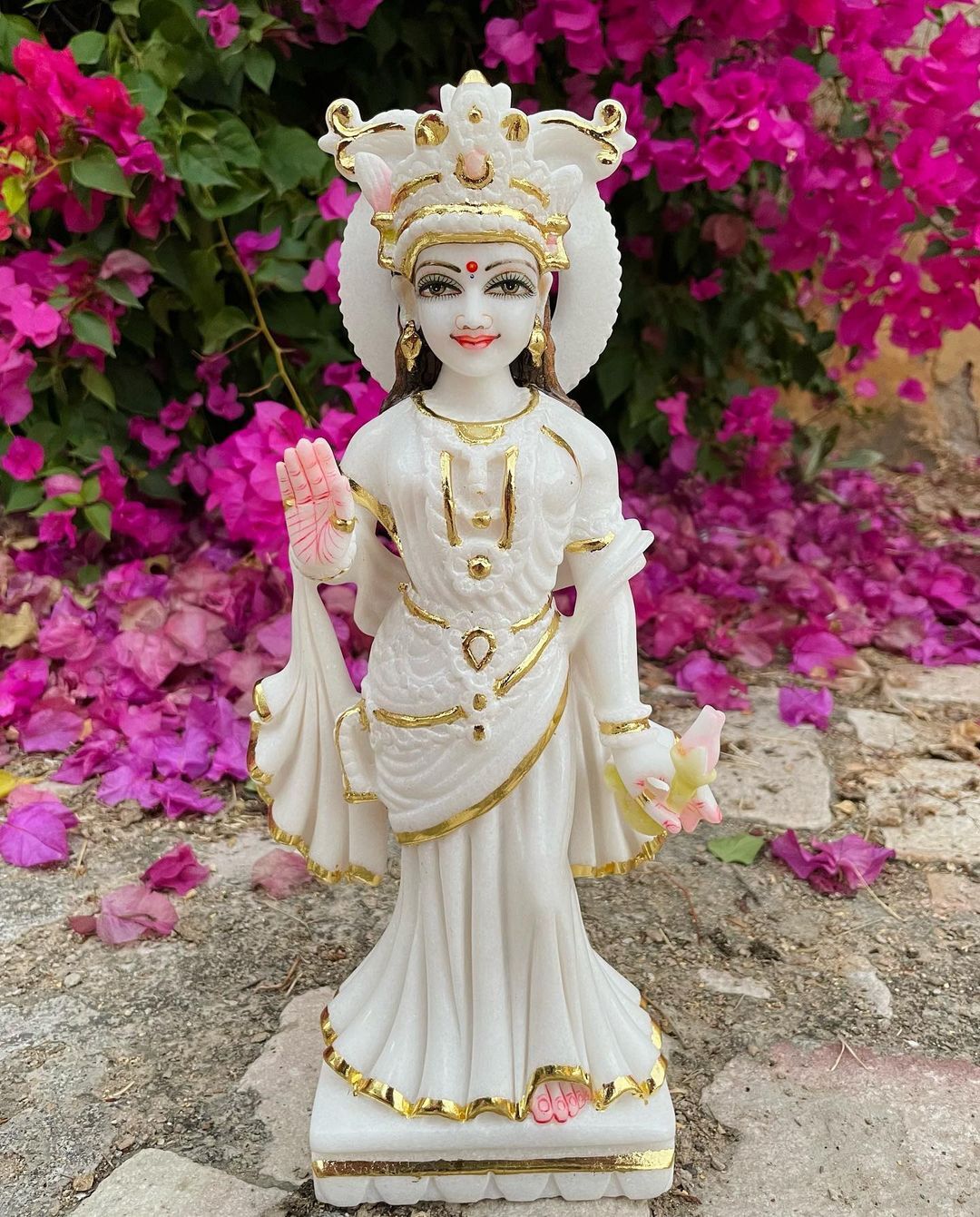 Marble Sculpture - 12 Inch, White Granite | Indian Folk Art, Hindu Religious Theme, Customized Color & Material, Ideal For Outdoor & Home Decoration