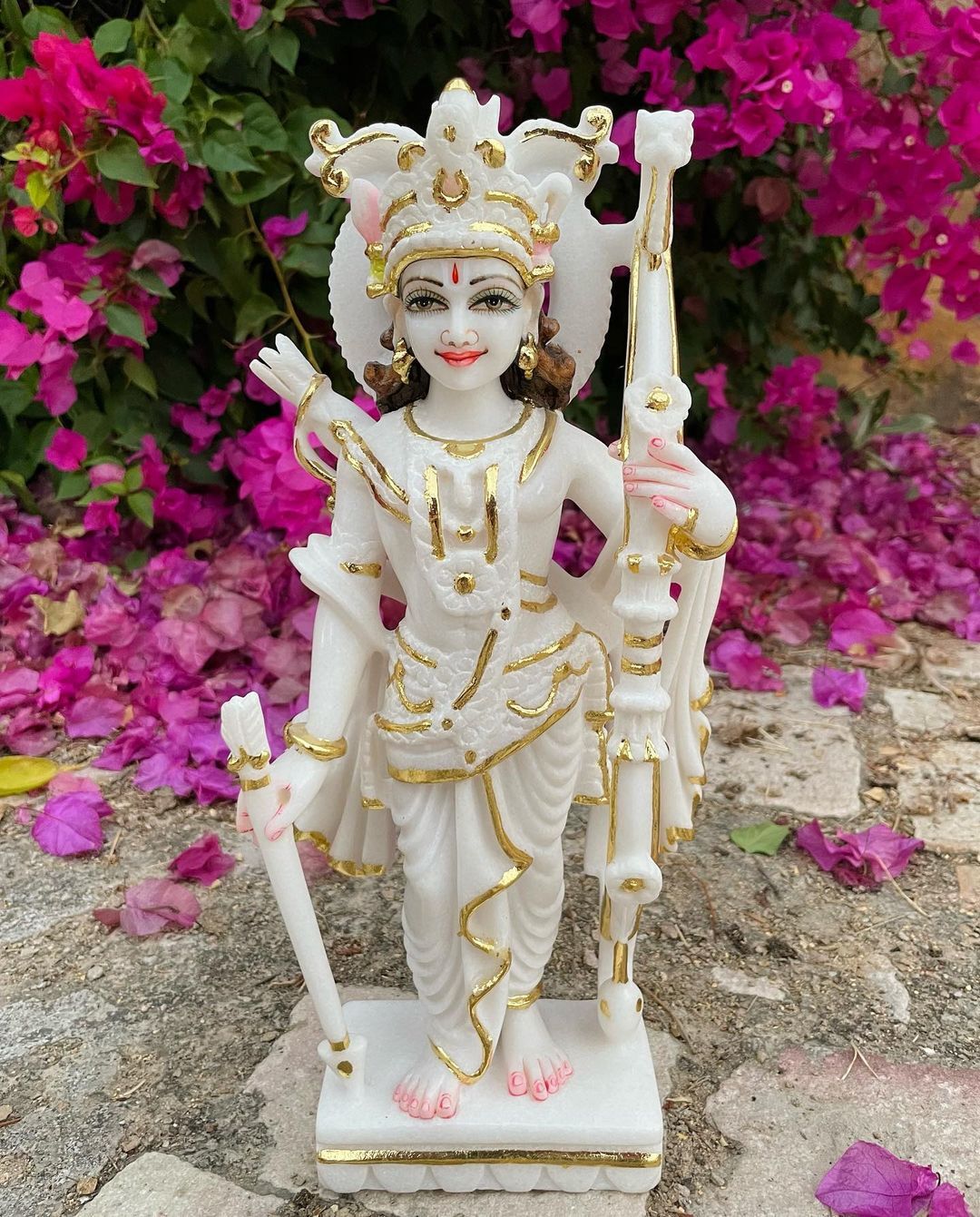 Marble Sculpture - 12 Inch, White Granite | Indian Folk Art, Hindu Religious Theme, Customized Color & Material, Ideal For Outdoor & Home Decoration