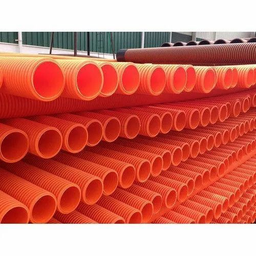 Hdpe Double Wall Corrugated Pipe - Heavy Duty Round Design | Orange Color, Ideal for Underground Cable Ducting