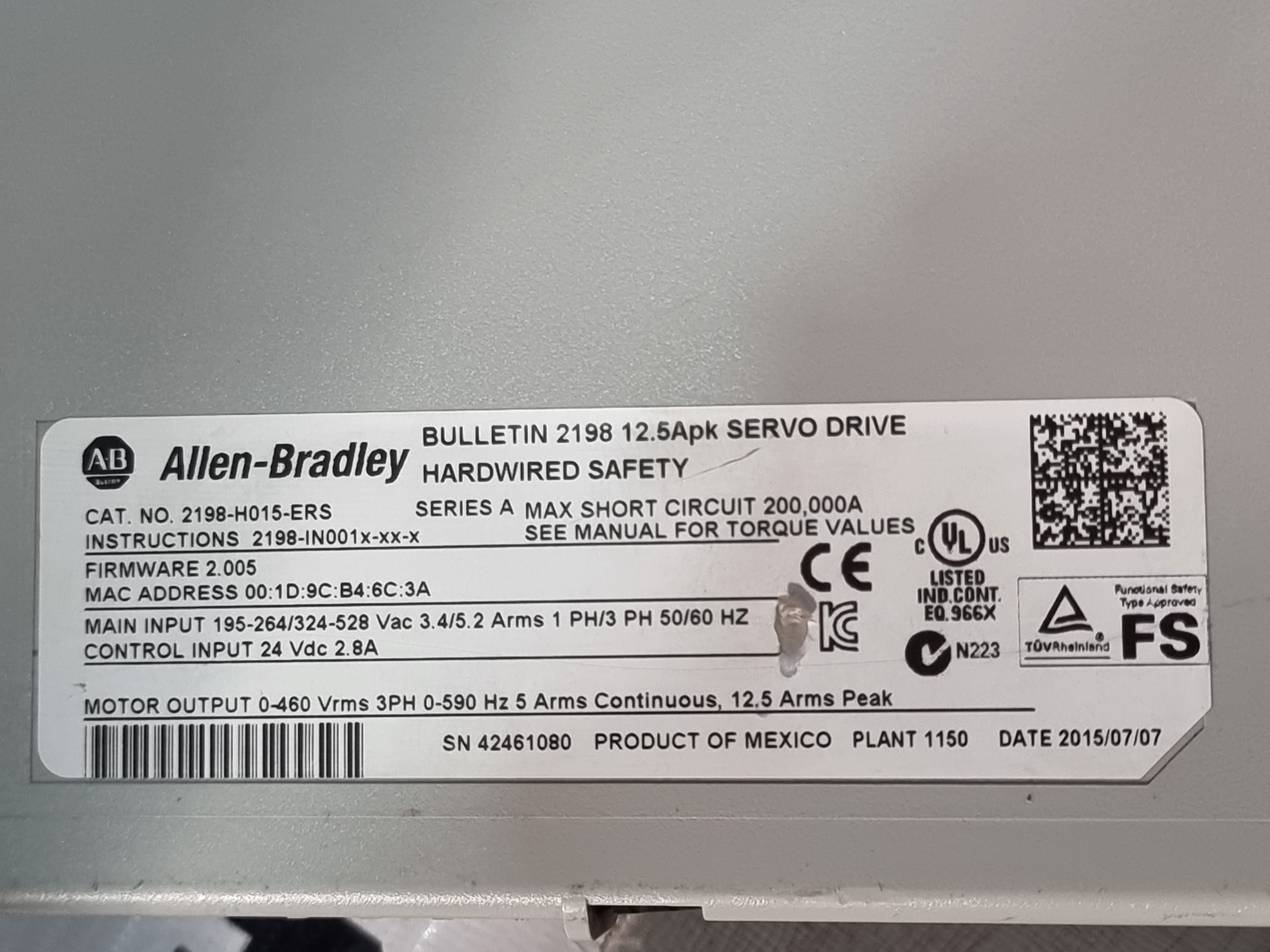 Allen-bradley 2198-h015-ers Kinetix 5500 Servo Drive