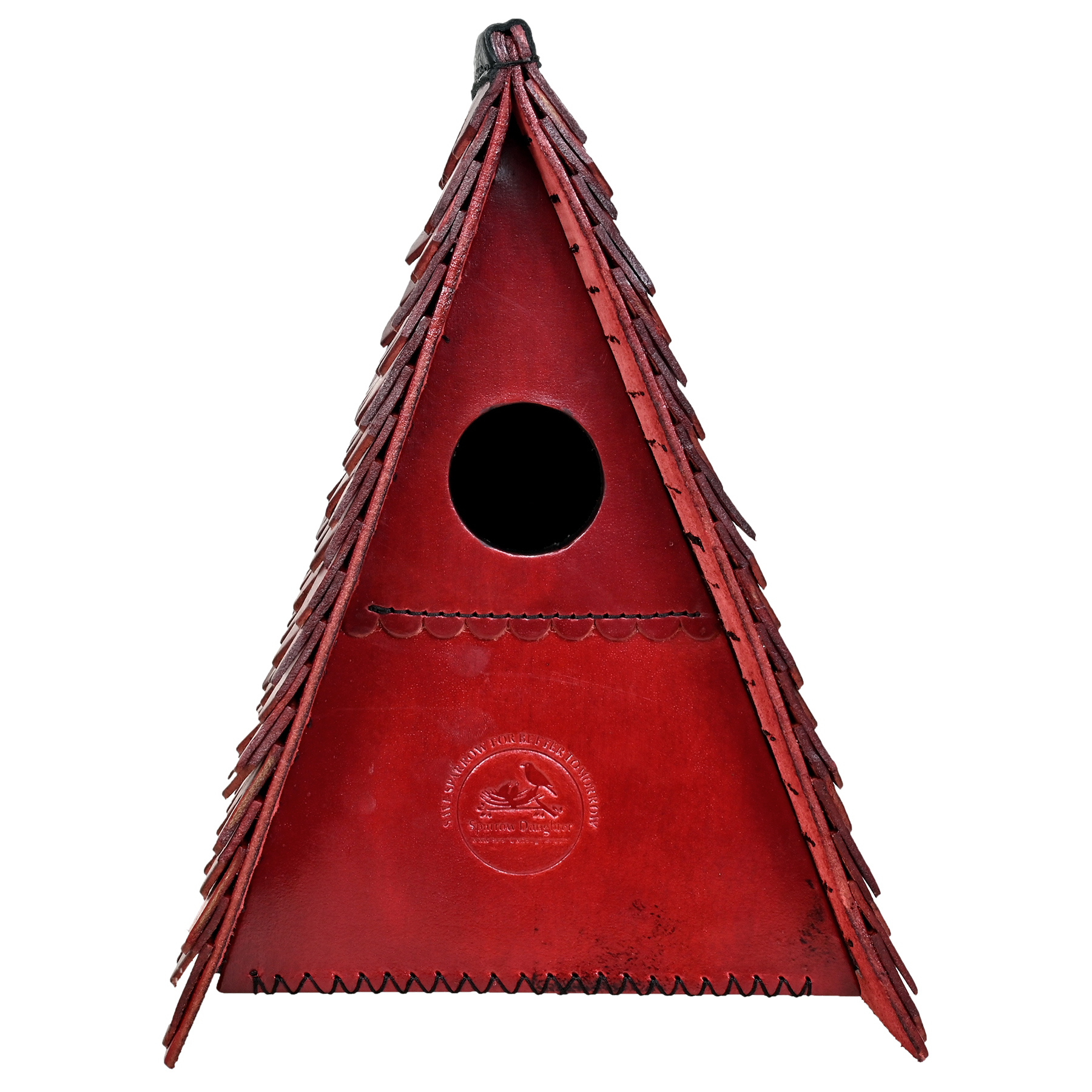 Triangle Shape Birdhouse - Leather, Vegan Leather, Synthetic Leather | Dimensions 16x20x29.5 Cm, Predator Proof, Handcrafted, Easy Installation