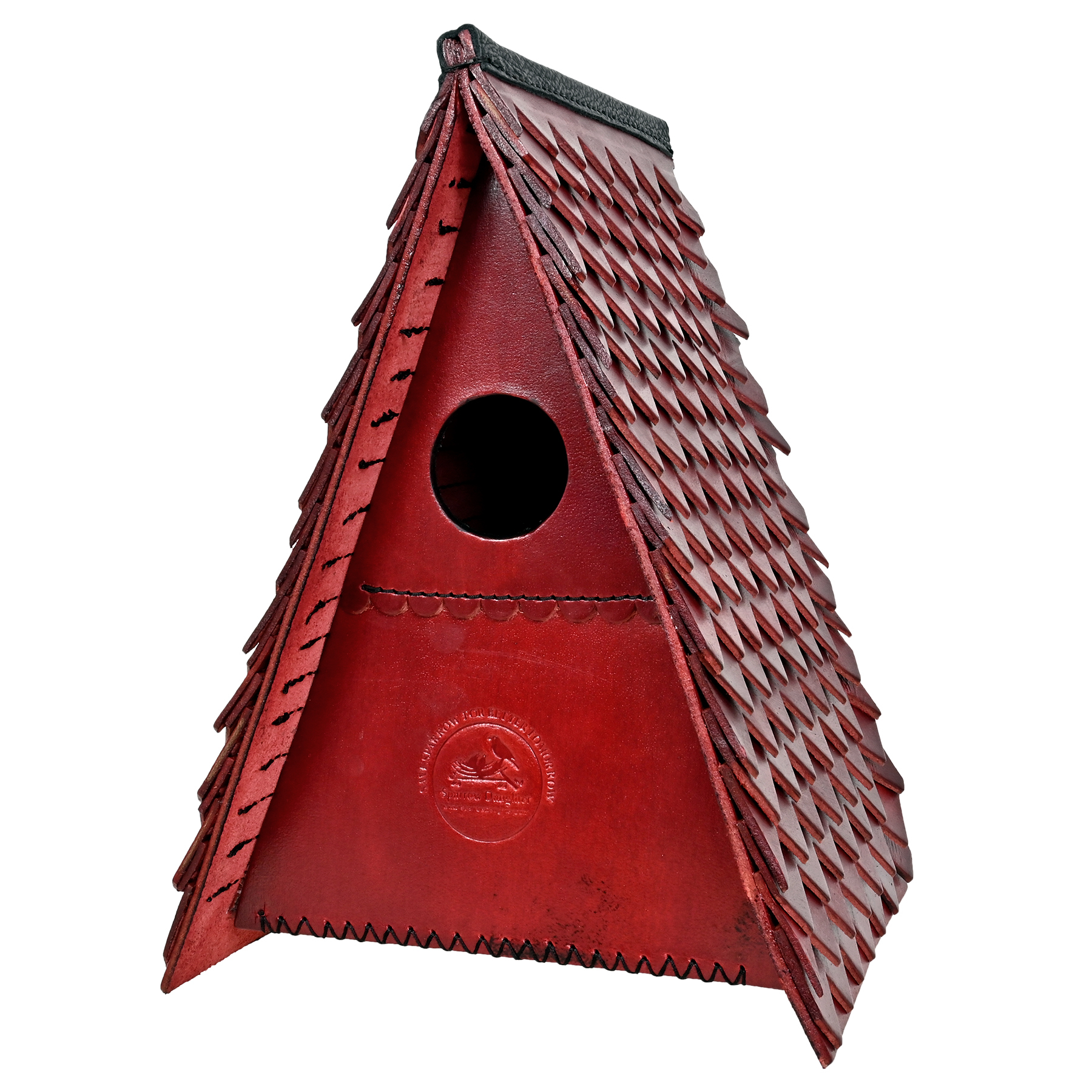 Triangle Shape Birdhouse - Leather, Vegan Leather, Synthetic Leather | Dimensions 16x20x29.5 Cm, Predator Proof, Handcrafted, Easy Installation