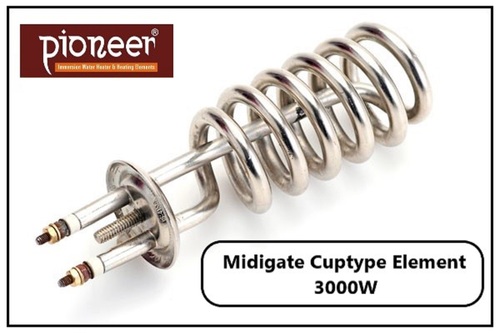 Midigate Cuptype Instant Geyser Element - Copper, 7" Length, Silver Color, 3000W Power, 230V Voltage, Electrical Type, 1 Year Warranty