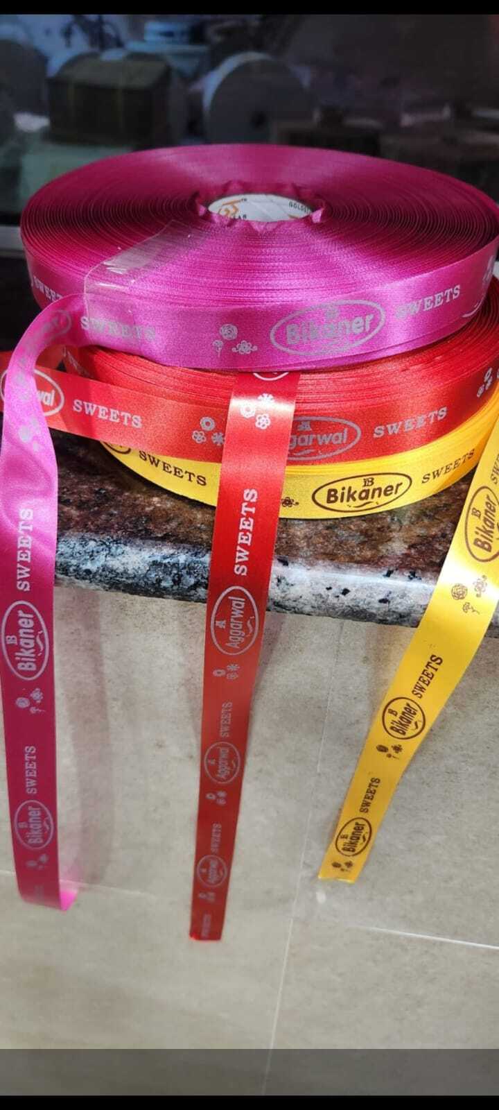 Printed Satin Ribbon - 0.75 Inch X 18 Mtr Roll Length, Glossy Laminated Finish, Customizable Color Options In Red, Pink & Yellow