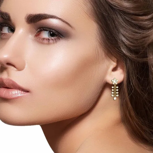 Paandu Kundan Yellow Gold Earrings - 7.32g, White Gold Accents, Sparkling White Stones