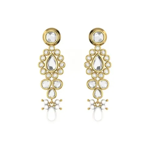 Pacata Kundan Earrings - 2.81g, Premium Quality Yellow Gold With Elegant White Gold Accents And Versatile Design Options
