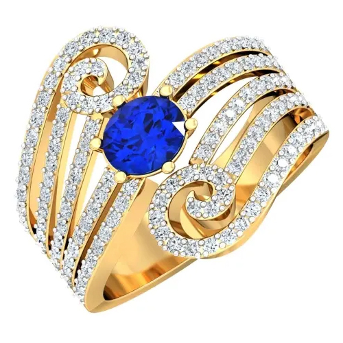 Round Yellow Gold Aashirya Simulated Diamond And Gemstone Ring