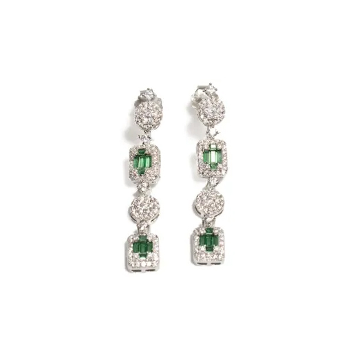 4x0.5mm 925 Silver Green Long Earrings Excellent