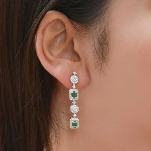 4x0.5mm 925 Silver Green Long Earrings Excellent
