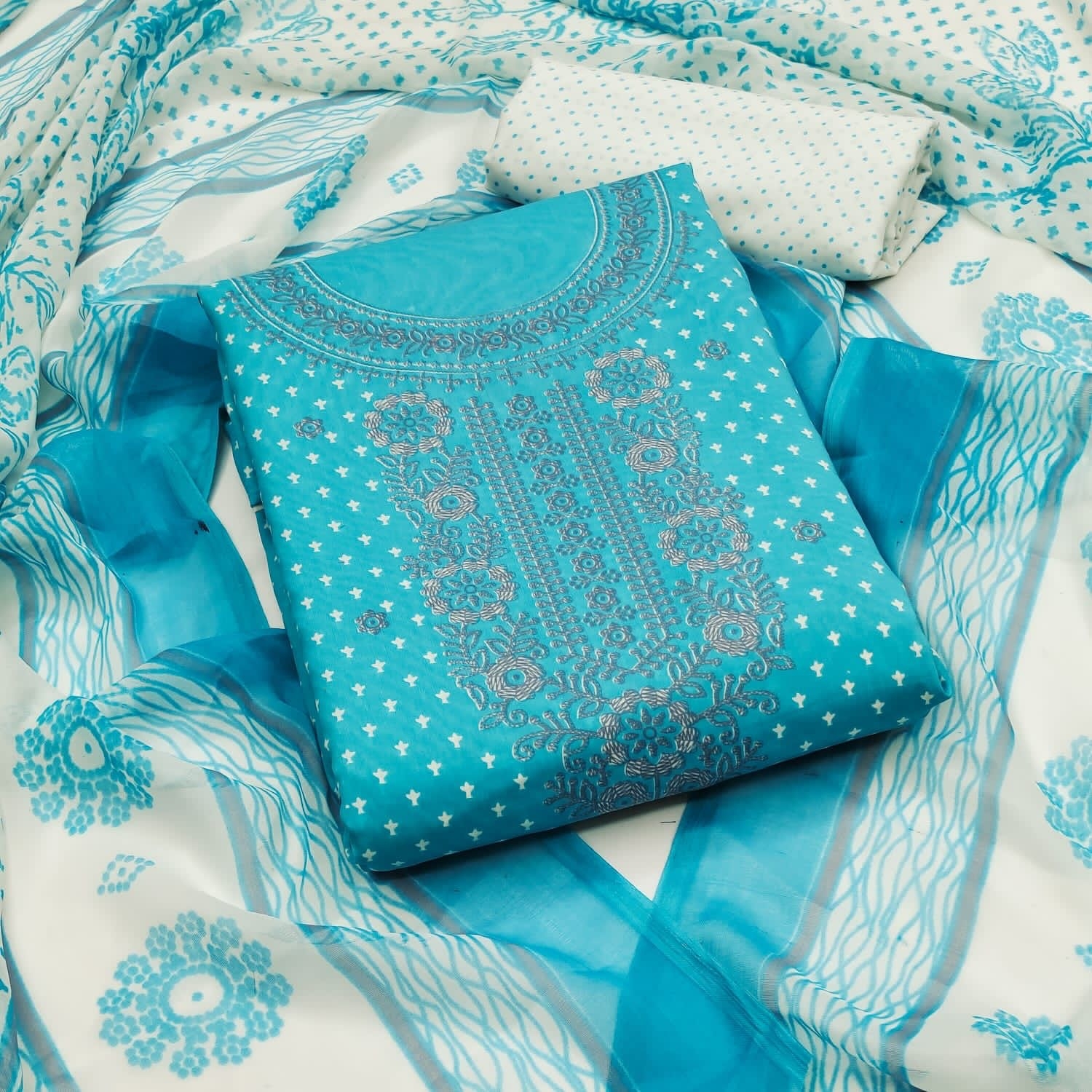 Linen Dress Material - Leon Print 2 Mtr Top, Leon Print 2.3 Mtr Bottom, Dani Printed Dupatta 2 Mts, Ideal For Contemporary Wear