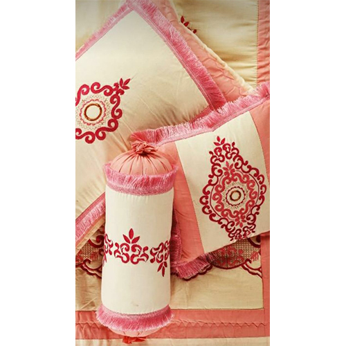 Cream And Pink Embroidery Bed Cover Set