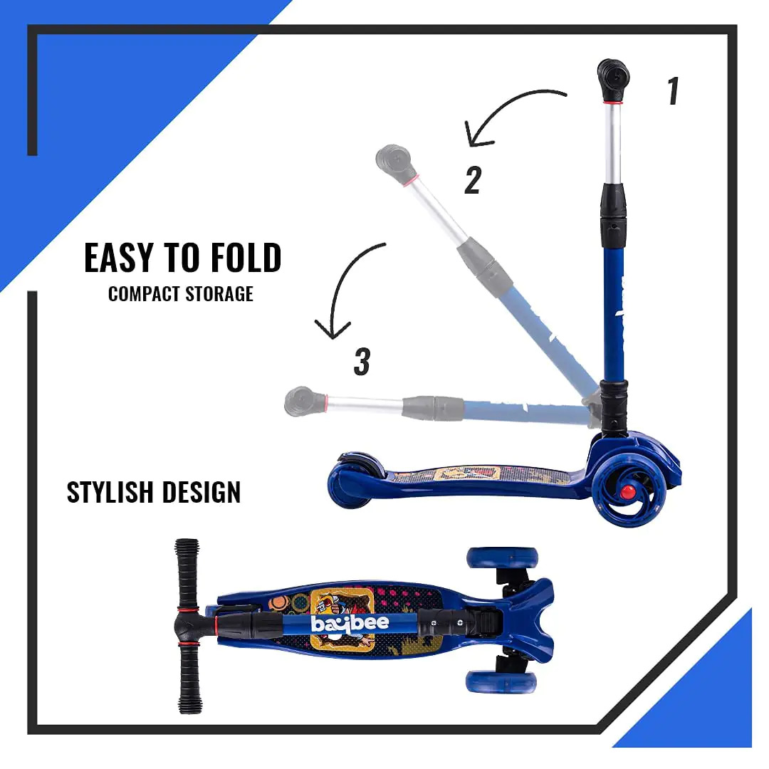 Blue Magpie Lash Scooter For Kids 3 Wheel Kids Scooter Smart Kick Scooter With Foldable And Height Adjustable Handle And Extra Wide Led Pu Wheels And Brake