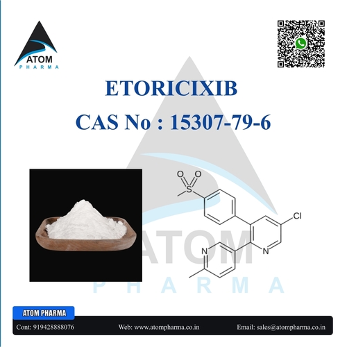 ETORICOXIB API - White to Off-White Solid Powder, CAS No: 65277-42-1 | Melting Point: 134-138°C, Molecular Formula: C18H15ClN2O2S, Molecular Weight: 358.84