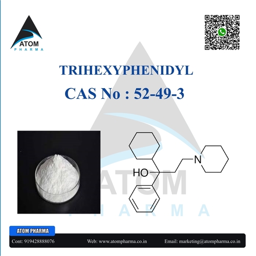 TRIHEXYPHENIDYL API - Trihexyphenidyl Hydrochloride White Crystalline Powder, Pharmaceutical Grade, 99% Purity
