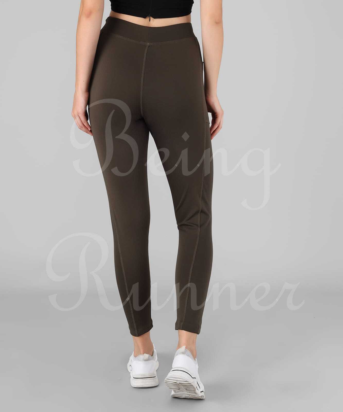 Being Runner Women Solid Olive Yoga Legging Tights Age Group: Adults