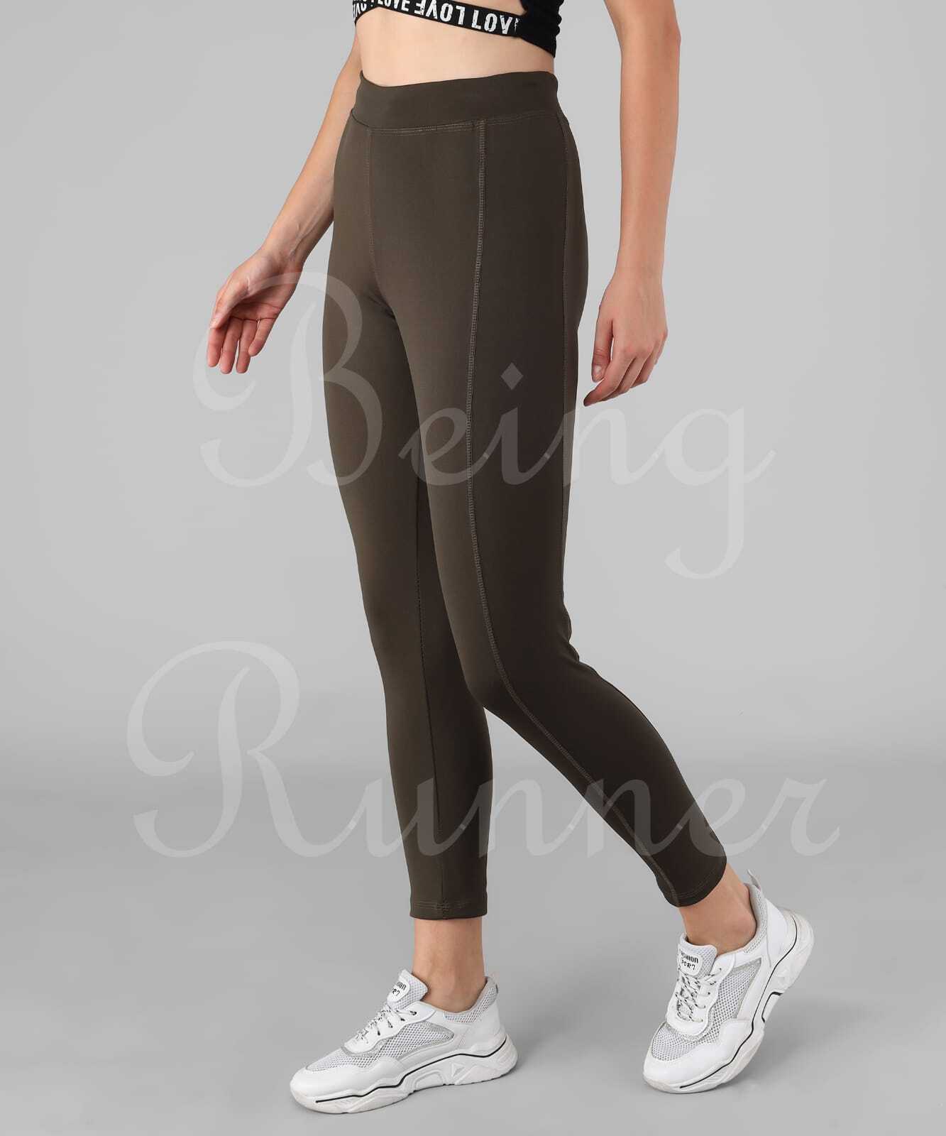 Being Runner Women Solid Olive Yoga Legging Tights Age Group: Adults