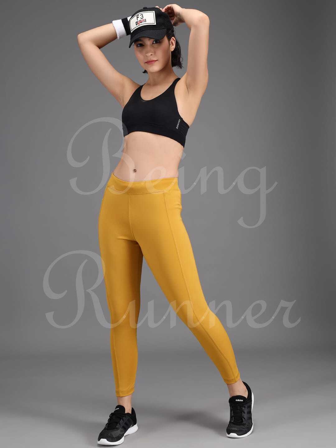 Being Runner Mustard Solid Yoga Pants Age Group: Adults