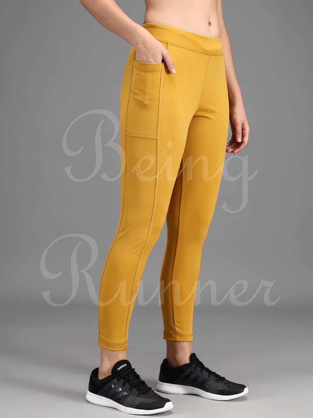 Being Runner Mustard Solid Yoga Pants Age Group: Adults