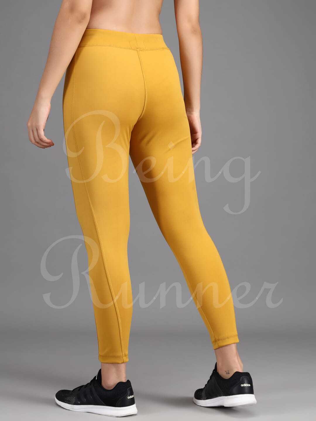 Being Runner Mustard Solid Yoga Pants Age Group: Adults