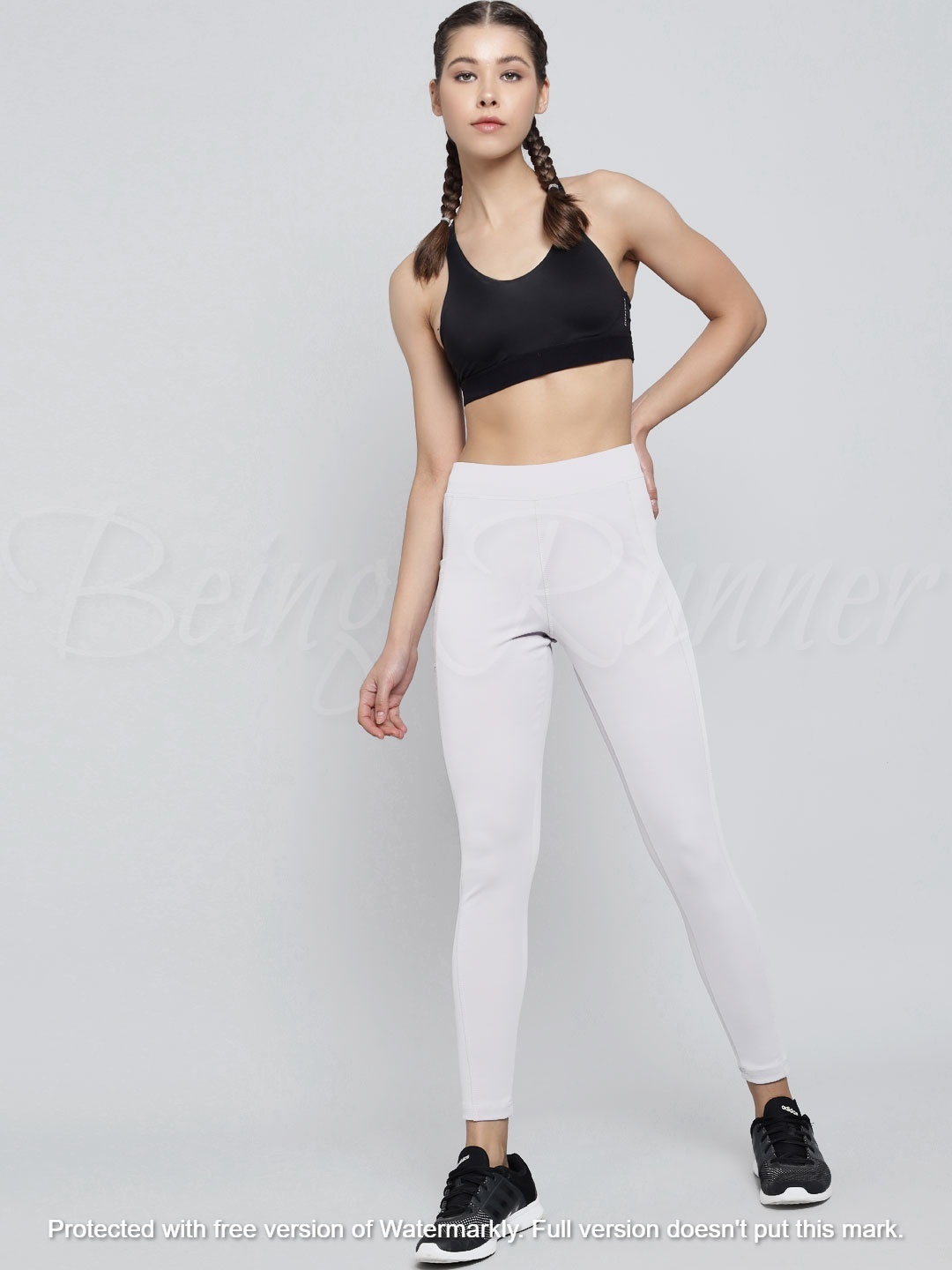 Being Runner Women Solid White Gym Legging Tights With Pocket - 4 Way Lycra, Slim Fit, Solid Plain Design , Sizes L-xxxl Plus Size, Summer Sportswear