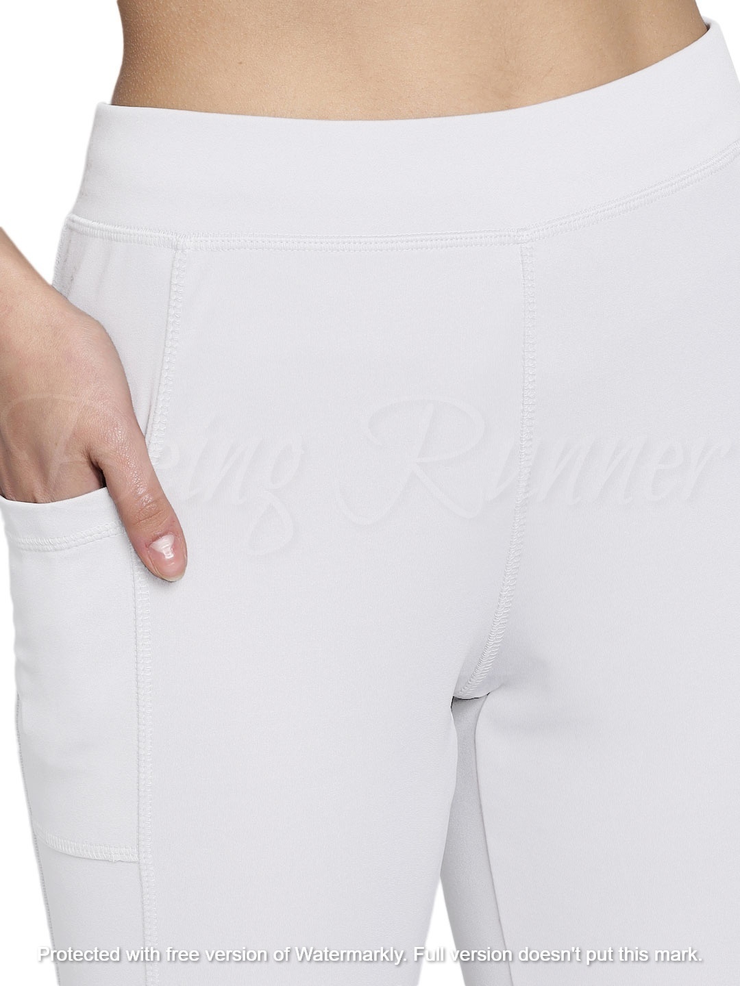 Being Runner Women Solid White Gym Legging Tights With Pocket - 4 Way Lycra, Slim Fit, Solid Plain Design , Sizes L-xxxl Plus Size, Summer Sportswear