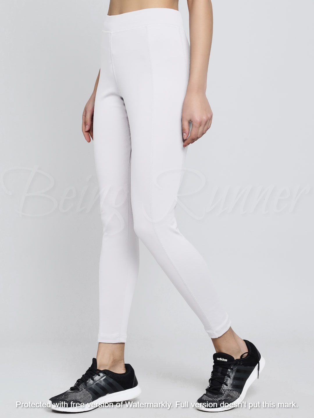Being Runner Women Solid White Gym Legging Tights With Pocket - 4 Way Lycra, Slim Fit, Solid Plain Design , Sizes L-xxxl Plus Size, Summer Sportswear