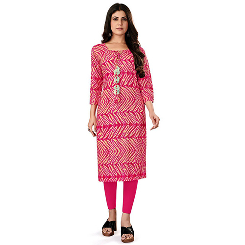 Full Stitched Premium Rayon Kurti - Cotton, Pink | Quick Dry, Washable, for Ladies
