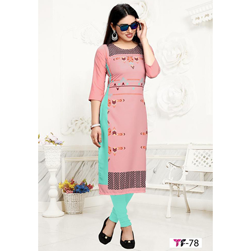 Full Stitched Crepe Kurti - Casual Printed Design, Quick Dry & Washable Fabric, 3/4th Sleeve Style for Ladies